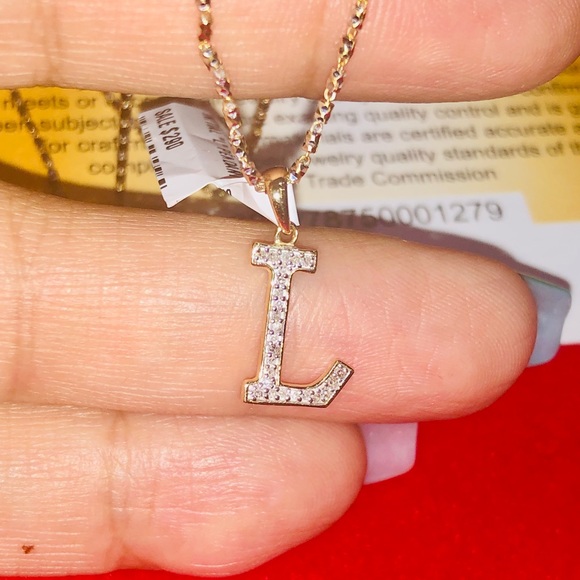10k solid gold real diamond L initial custom monogram pendant FREE Appraisal HOT - Picture 1 of 8